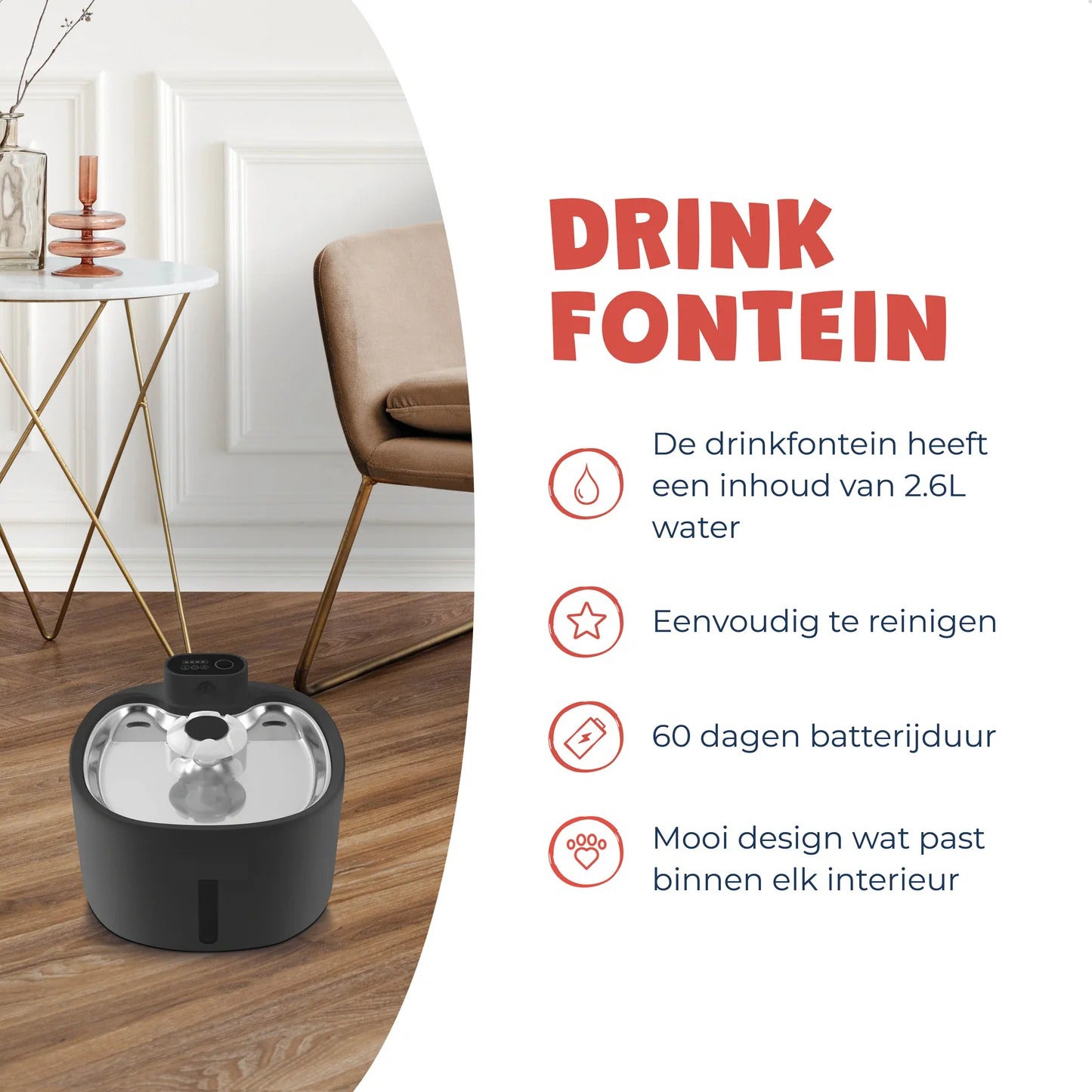 Draadloze Drinkfontein – Altijd Gezond en Vers Water voor je Kat
