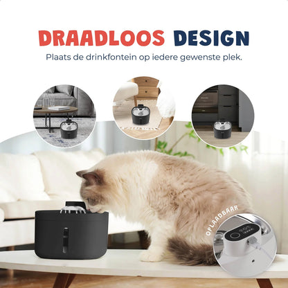 Draadloze Drinkfontein – Altijd Gezond en Vers Water voor je Kat